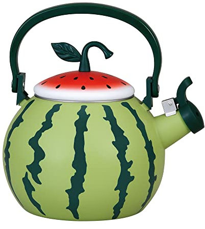 UPware Enamel on Steel Whistling Tea Kettle, Stovetop Teakettle (1.6 Quart, Watermelon)