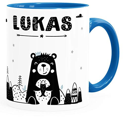 SpecialMe® Kinder-Tasse Bär Tiere Scandi-Style personalisierte Namenstasse für Kinder Jungen inner-blau Keramik-Tasse