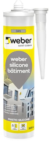 Mastic silicone bâtiment universel, gris, 300ml, WEBER SILICONE, WEBER