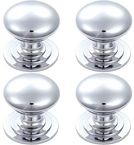 4 PACK | Victorian Round Cupboard Door Knob - 50mm Dia - Polished Chrome Cabinet Handle | Small Cupboard Door Knob - Wardrobe Cabinet Pull Handle - Suitable for Lightweight Internal Doors