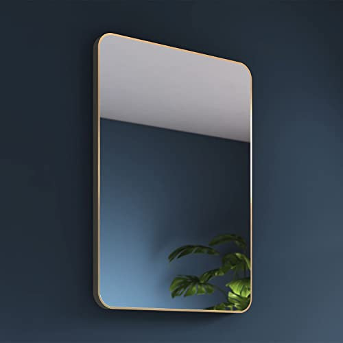 Pebble Grey Brushed Brass Bathroom Mirror 500x700mm - Jett Rotatable Bathroom Wall Mirror, Aluminium Framed Wall Mounted Vanity Bedroom Mirrors, Rectangular Mirrors for Bedroom, Living Room & Hallways