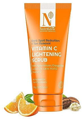 NUTRIGLOW Advanced Organics Vitamin C Lightening Scrub for Exfoliation, Acne Control with Orange Peel Sensitive, Dry, Oily Skin, 3.5 Oz