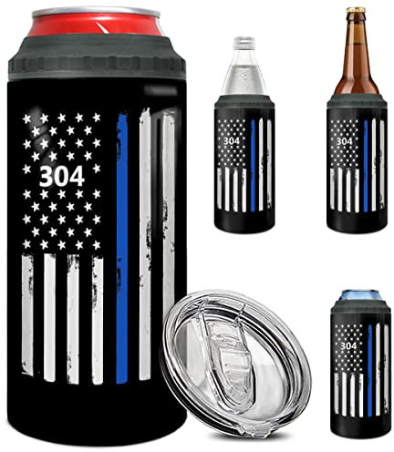 winorax Thin Blue Line Tumbler Dosenkühler 4in1 PolizeiGeschenke für Männer Polizei Akademie Abschluss Cops Offizier Amerikanische Flagge Becher Edelstahl 473 ml Becher mit Deckel