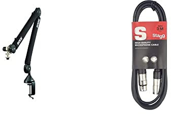 RØDE PSA1+ Professional Studio Arm with Spring Damping and Cable Management & Stagg SMC3 3m XLR to XLR Plug Microphone Cable, Black