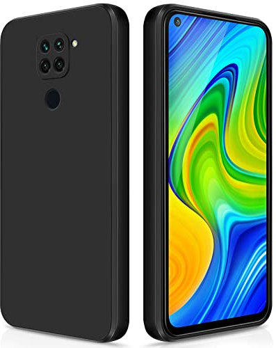 GiiYoon Hülle Kompatibel mit Xiaomi Redmi Note 9, Hochwertiges Liquid Silicone Case, Rundumschutz Handyhülle, Kratzfestes Weiches Mikrofaserfutter- Schwarz