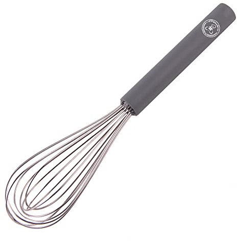 Starchef Stainless Steel Whisk Egg Beater Silicone Anti-Slip Handle Soft Grip(10.5Inch/Grey)