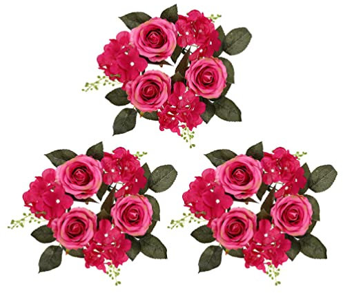 NOLITOY 3st Künstliche Leuchtergirlande Kerze Dekorative Ringe Kränze Stumpenkerzenring Tischaufsätze Mit Blumenmuster Hochzeit Blumenkerzenringe Rosenköpfe Die Blumen Plastik Weiße Rose