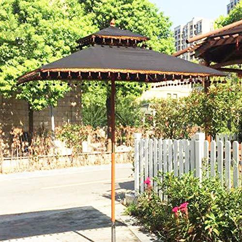 Parasol de jardin en bois | 1,8 x 1,8 m | Hauteur 2,5 m | Parasol de terrasse, parasol de terrasse, protection UV, coupe-vent, grand parasol à franges pour plage, extérieur, parasol noir carré