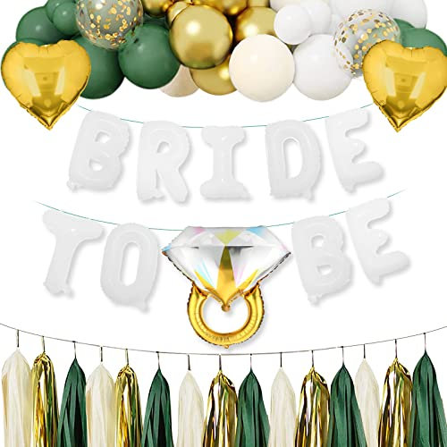 BLOOMWIN JGA Deko Frauen Grün - Bride to be Grün Gold Weiß Luftballons Set Junggesellenabschied Frauen Dekoration Accessoires Folienballons Quasten Girlande