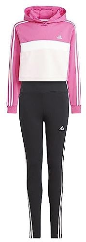 adidas Fille Tiberio 3-Stripes Colorblock Fleece Leggings Set Kids, semi lucid fuchsia/white/white, 13-14 Years