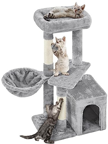 Yaheetech Albero Tiragraffi in Sisal Naturale e Truciolato 50 × 34,5 × 87 cm con Posatoio Condominio Gioco Grigio Chiaro