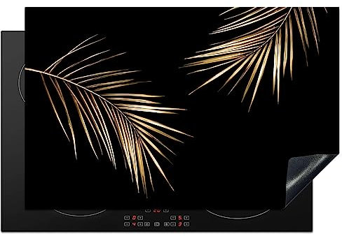 KitchenYeah© Copri Piano Cottura 80x52 cm Coprifornelli Tappetino per Induzione Fornello Tutto per la Cucina Foglie - Piante - Oro - Nero - Lusso
