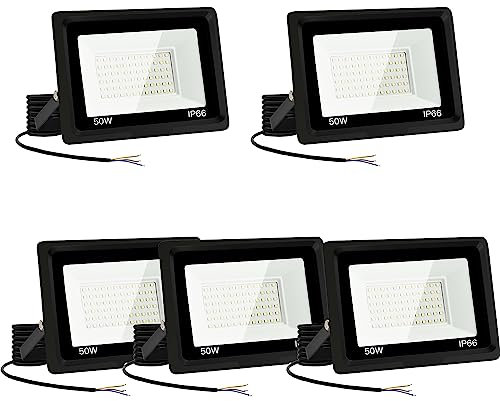 Jefedana (6pack LED Strahler Außen 50W Kaltweiß 6500K 3000LM Superhell Außenstrahler LED Fluter IP66 Wasserfest LED Außenleuchte Flutlicht LED-Strahler für Hinterhof, Garage, Flur,Garten