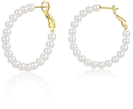Perlenohrringe Creolen gold Ohrringe Perlen für Damen Frauen Mädchen Ohrringe Hochzeit Brautjungfe 30mm