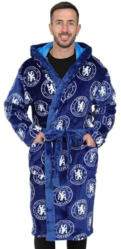 Chelsea Mens Official F.C. Dressing Gown Fleece Hooded Robe (Large)