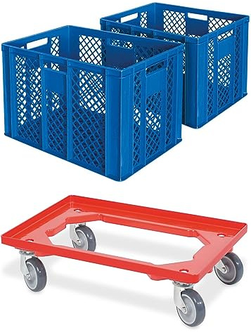 BRB 2x Eurobehälter/Bäckerkiste, LxBxH 600x400x410 mm inkl. Transportroller (blau)