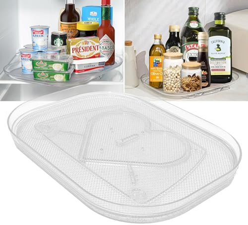 Lazy Susan Turntable Organizer For Fridge,360° Rotatable Turntable Organizer, Clear Rectangular Fridge Organizer Storage For Cabinet, Table,Countertop, Kitchen, Pantry (1PCS)