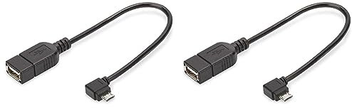 Digitus, CAVO ADATTATORE USB 2.0 OTG, CONNETTORI MICRO USB B MASCHIO - USBA FEMMINA, 15 CM CON CONNETTORE 90 GRADI, nero (Confezione da 2)