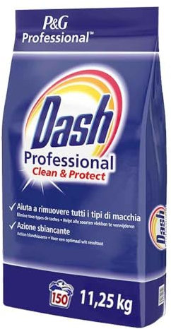 Dash Clean & Protect 11.25 kg Detergente Professionale per Tessuti - 150 Lavaggi - Detersivo in polvere