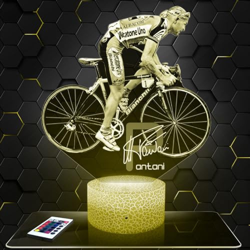 Lampephoto.fr - Lampe M. Pantani Radfahrer 3D Touch Nachtlicht Fahrrad | Made in France, Sockel & Größe wählbar, dimmbar, Batterie-/USB-Betrieb, HD-Lasergravur, Geschenk für Radsportfans