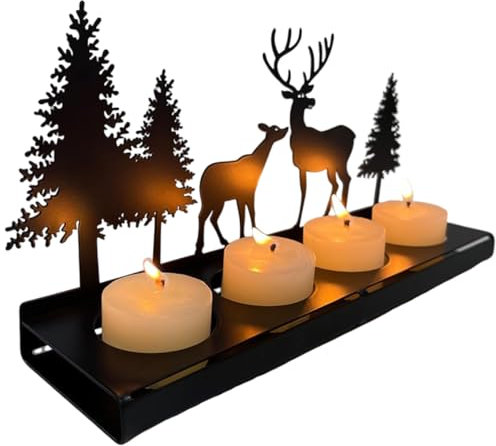 SADOMAIN Kerzenhalter Adventskranz Schwarz für 4cm Teelicht, Kerzenständer Metall Modern, Adventsgesteck, Kerzentablett Eckig, Weihnachtsdeko Amerikanisch Vintage Kerzen Weihnachten Tisch Deko (A)