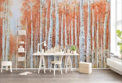 gimas Vintage Nostalgia Woods Forest Boys Girls Effect 3D Black and White Orange Birch Tree Forest Hand Painted Oil Painting Grey Silver Graffiti Living Room Bathroom Bedroom Kitchen Wallpaper