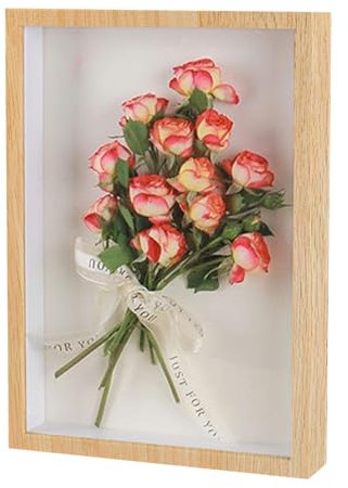 3D Bilderrahmen zum Befüllen, 20x25x3cm Objektrahmen Bilderrahmen Tief zum Befüllen Bilderrahmen Quadratisch Holzrahmen Ideal für Fotos Blumen Hochzeitsstrauß DIY Weihnachten Deko Wand(Holzfarbe)