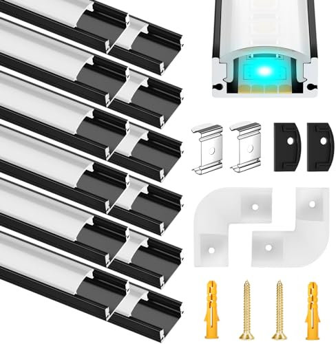 LED Aluminium Profil 12 x 1m LED Aluminium Profil mit Weiß Milchige Abdeckung, Endkappen, und Montageklammer für LED-Streifen,LED-Streifen Nicht Im Lieferumfang Enthalten