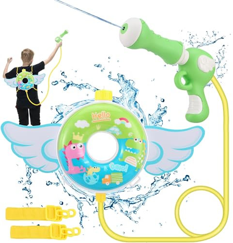 EQARD Pistolet à Eau Sac à Dos pour Enfants 1200 ML Dinosaure Jouet Pistolet à Eau avec Bandoulière Réglable Portée de 8 Mètres Jouets d'Été en Plein Air pour Plage Piscine Jeu de Combat Aquatique
