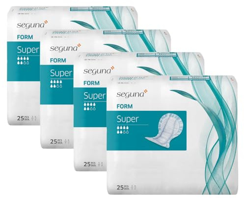SEGUNA Form Super, Inkontinenzvorlagen für Frauen und Männer, Anatomische Vorlagen bei mittlerer Inkontinenz, Stuhlinkontinenz (Sparpaket (4 x 25 Stück))