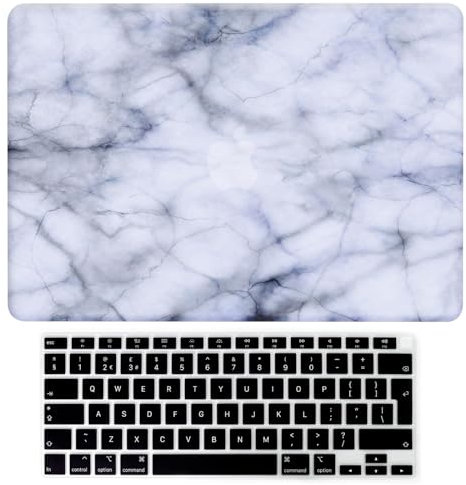 BYCeKe Hülle Kompatibel mit MacBook Air 13 2018-2022 Modelle M1 A2337/A2179/A1932 mit Touch ID, Plastik Hartschale Case Schutzhülle mit Tastaturschutz,Weißer Marmor