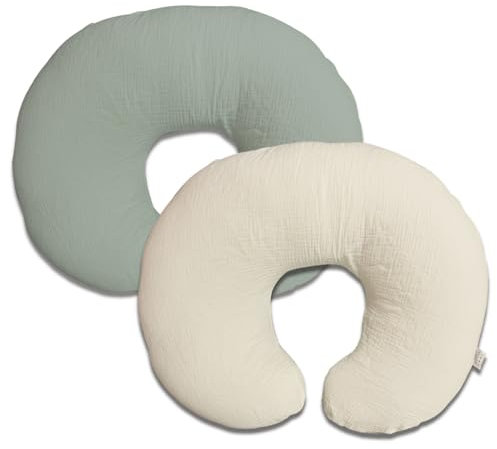 Stillkissenbezug, Musselin-Baumwolle, abnehmbarer Bezug für Stillkissen, 2er-Pack, ultraweiches Baby-Stillkissen, passend für Neugeborene, 57,8 x 45,7 cm, Salbeigrün und cremefarben