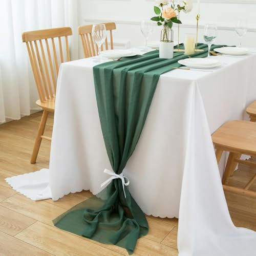 CHUQING Tischläufer Grün Tischläufer Organza dünner Dekostoff Table Runner Waldgrün Chiffon Gaze Tischdeko Dunkelgrün,70 x 300 cm