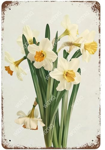 WIZYXQ Metallschilder mit Blumen, Narzissen-Schild, Vintage-Blechschild, Retro-Wandkunst, Dekoration für Wohnzimmer, Schlafzimmer, Garten, Hof, Laden, Bar, 20,3 x 30,5 cm