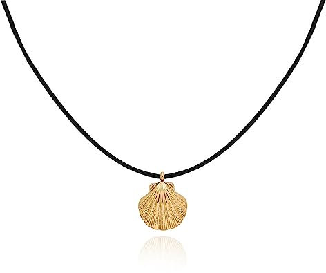 Untold Stories 18k Gold Plated Shell Pendant Necklace, Black Leather Cord, Shell Gold Necklace, Summer Gift for Women, Beach Boho Jewellery