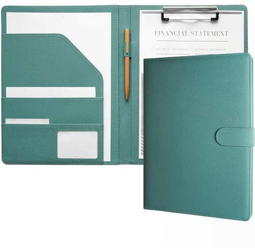 Mymazn Porte Documents A4, Document Porte Folio Pochette Porte Document Pu Cuir Porte Bloc A4 Range Documents Trieur Organiseur Portfolio Planchettes Porte-formulaires(Vert Sarcelle)