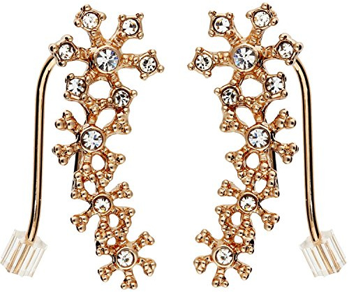 LÖB Ohrklemme 750er Roségold Vergoldet Blumen Zirkonia Weiß, Damen Ohrstecker Ear Cuff Ohrringe Glitzer Stein Blüte Modern Ohrkletter Ohrmanschette Rose Gold Schmuck
