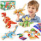 Spielzeug Dino Dinosaurier Holzspielzeug, Schnapp-Dino-Bausteine zum Zusammenbauen, Zerlegbares Spielset, STEM Montessori Pädagogisches