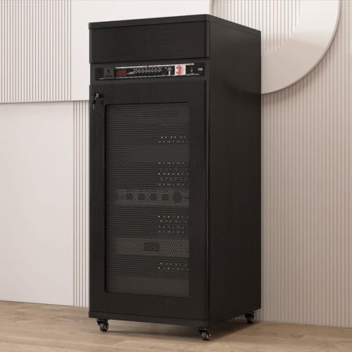 YHWKGZ Audio Rack Hi Fi Regal, Mit höhenverstellbaren Regalen und Rädern, Doppelseitiger atmungsaktiver Phonoschrank, Professioneller Theater- Hi Fi Rack, Mit U-Stange(Nero)