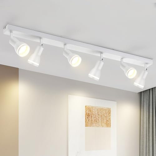 meoaow LED Deckenstrahler 6 Flammig Weiß Wohnzimmer Deckenlampe Strahler Schwenkbar GU10 Spot Lampe Modern Deckenleuchte Deckenspot für Küche, Schlafzimmer, Flur, Ohne Leuchtmittel