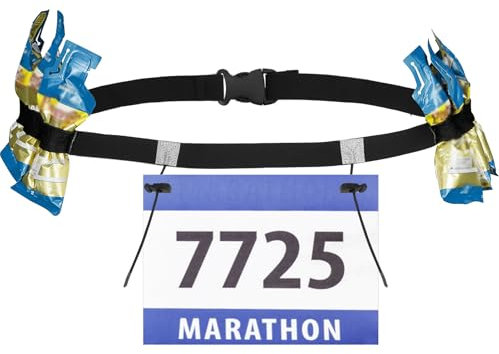 Ceinture Porte Dossard, Porte Dossard Running avec 6 Boucles de Gel Ceinture Running Numéro de Coureur Léger et Respirant pour Marathon, Triathlon, Porte Dossard Vélo Mixte