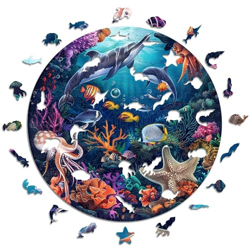 Iconic Puzzles – Sea Animals, fantasy animals, 100 % nachhaltiges Holzpuzzle, Geschenke für Kinder und Erwachsene, Größe M, 350 Teile