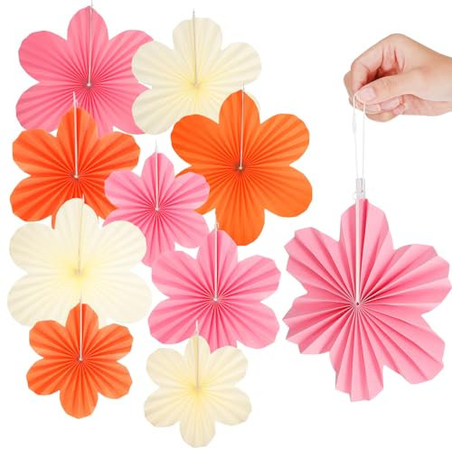 Luxshiny 9 Pcs Paper Party Decorations Set - Multi-Color Hanging Paper Flowers and Fans for Birthday Wedding Baby Shower Backdrop - Lightweight Easy-to-Use Wall Decor