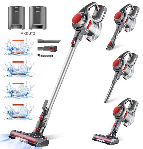 Authmic 40000Pa | 50Min Staubsauger Kabellos, 450W Akku Staubsauger mit Bürstenloser Motor, HEPAx4 und 1.6L Staubbehälter, Anti-Tangle-Bürste Staubsauger für Tierhaare, Teppich und Hartboden