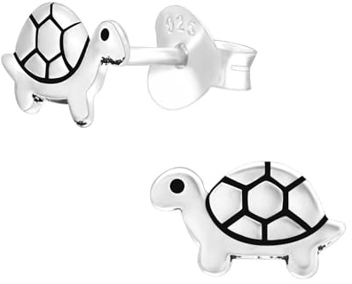 Monkimau Schildkröte Kinder Ohrringe | 925 Silber | Mädchen Ohrstecker Schmuck | Hypoallergen & Nickelfrei | Kinderohrringe Geschenkidee