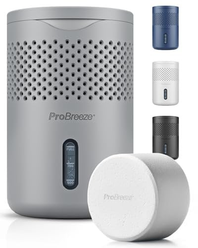 Pro Breeze Osmo Deshumidificador pequeño, silencioso y recargable con pastilla. Antihumedad armarios, casa, habitaciones - Absorbente de humedad sin electricidad - Gris