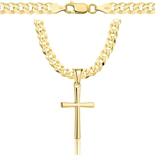 AMAR OPRAVA goldkette herren mit kreuz 585, Kette Herren 925/585 - kreuz kette herren gold 585 massiv - 5 mm, Kreuz Kette - Kreuzkette - Halskette Herren Panzerung