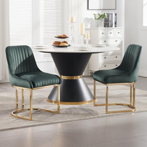 Ya-Home Chaises de Salle à Manger en Velours avec Pied Doré Chaises Salle à Manger Lot de 2 Chaise de Cuisine Moderne, Vert