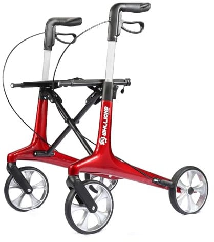 Carbon Rollator Faltbar und Leicht mit Sitz, Rollator Schmal für Wohnung, Faltbarer Rollatoren für ältere Menschen mit Einem Gewicht von 5,9 kg, Griff Verstellbare Höhe 78-98 cm (Rot)