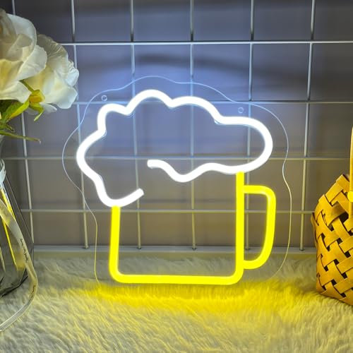 Ubaxquru Beer Neon Schild Beer Neonlichtschild Bar-Leuchtreklamen Wandleuchten Pub Dekoration Lichter Hausbar Club Bistro Party Geburtstagsfeier Geschenke